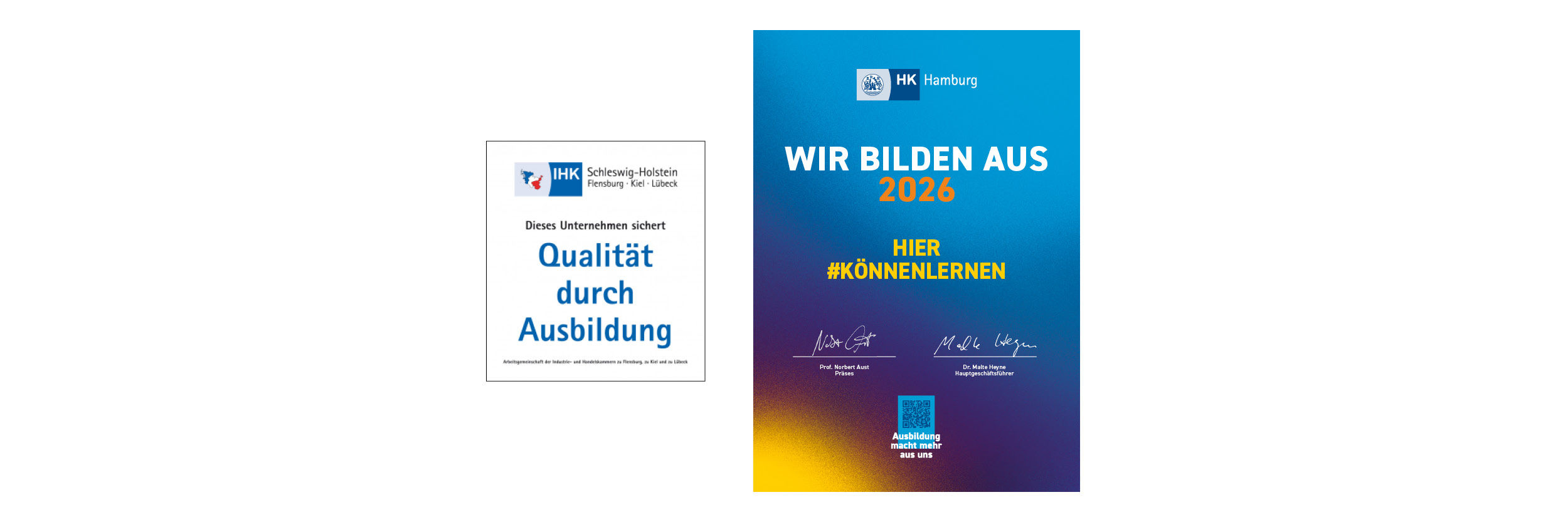 Bild mit Ausbildungszertifikat und Plakat für Ausbildung in Hamburg 2026.